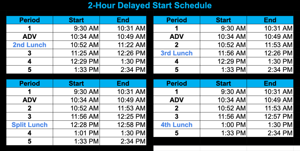 2 Hour Delayed Start Schedule