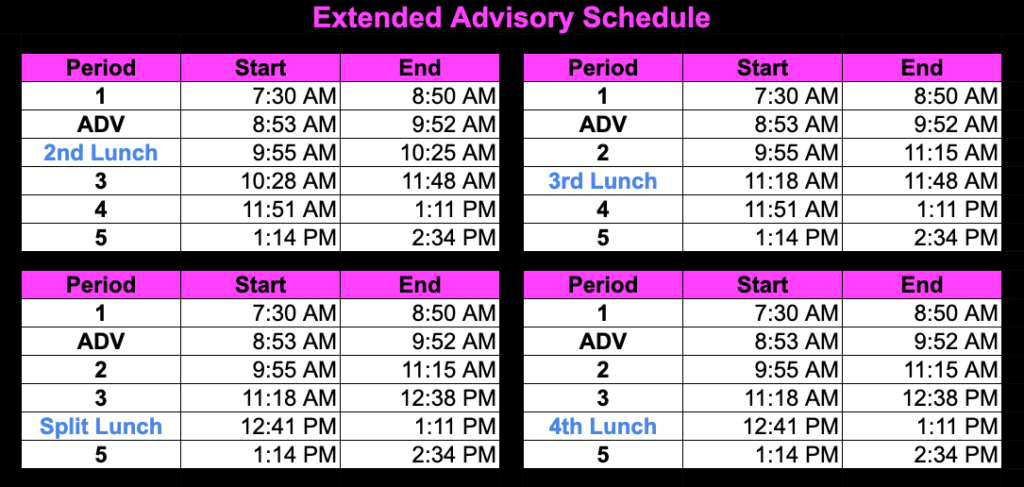 Extended Advisory Schedule