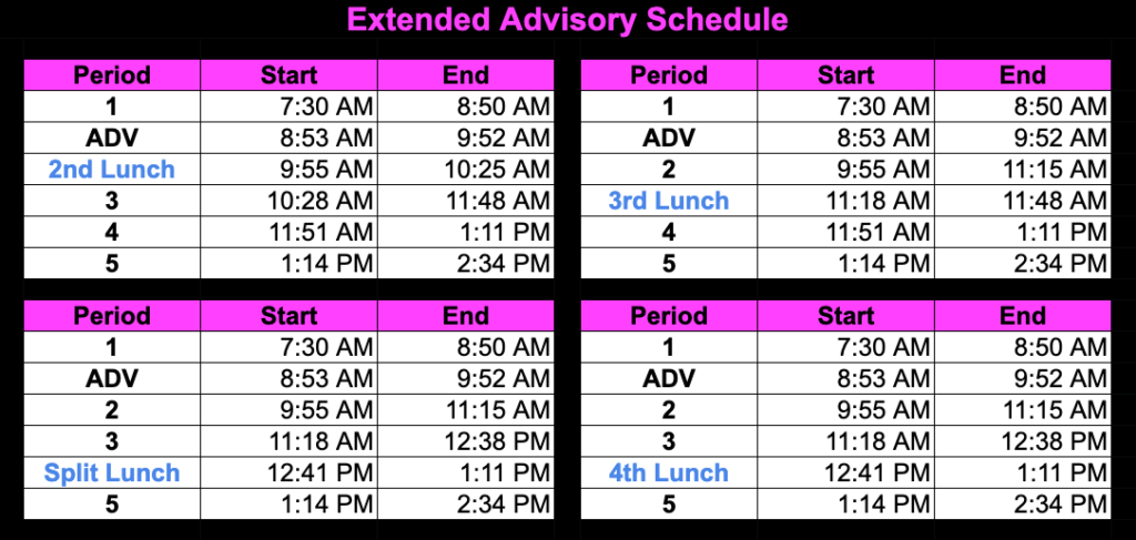 Bell Schedule – Kensington Creative & Performing Arts High School