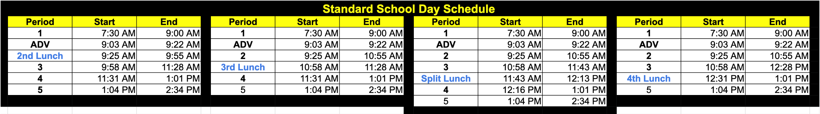 Regular School Schedule